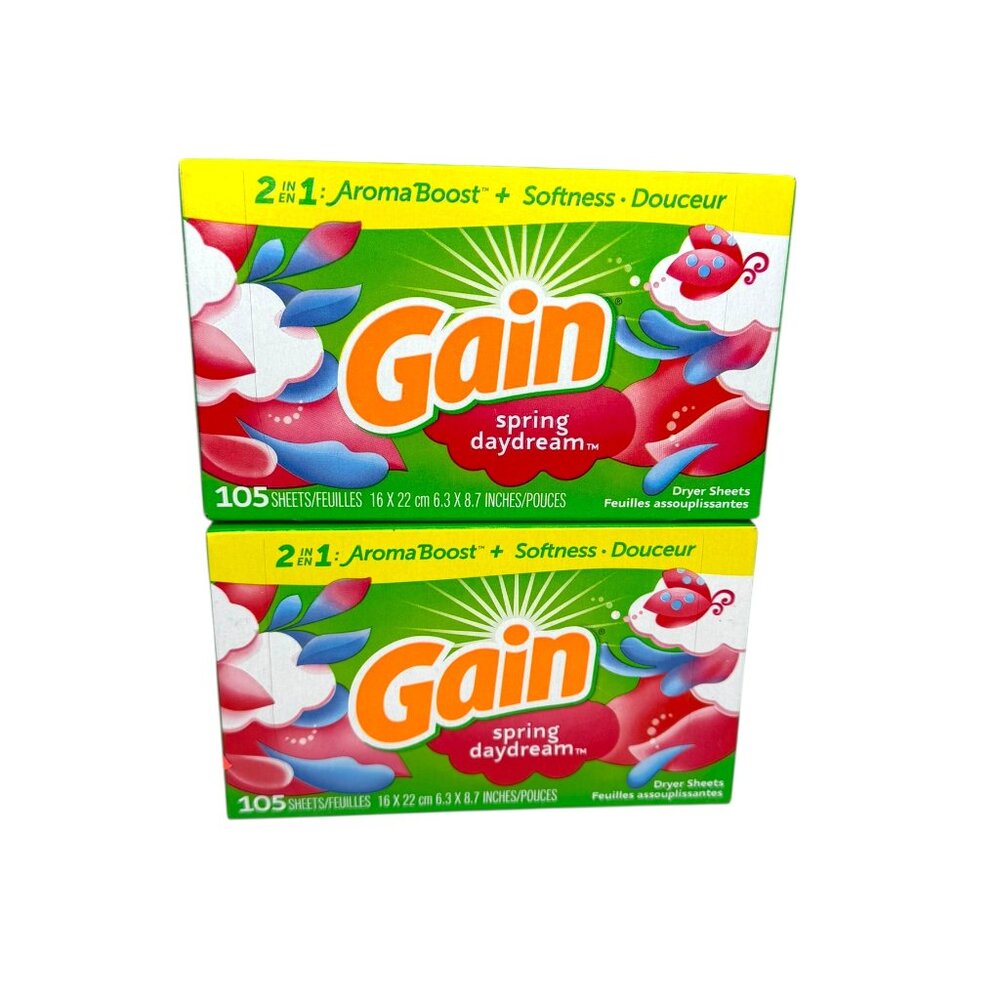 Gain Spring Daydream Dryer Sheets, Two Boxes, 210 Sheets Total (105 per Box)